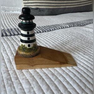 Wooden Lighthouse Door Stop.